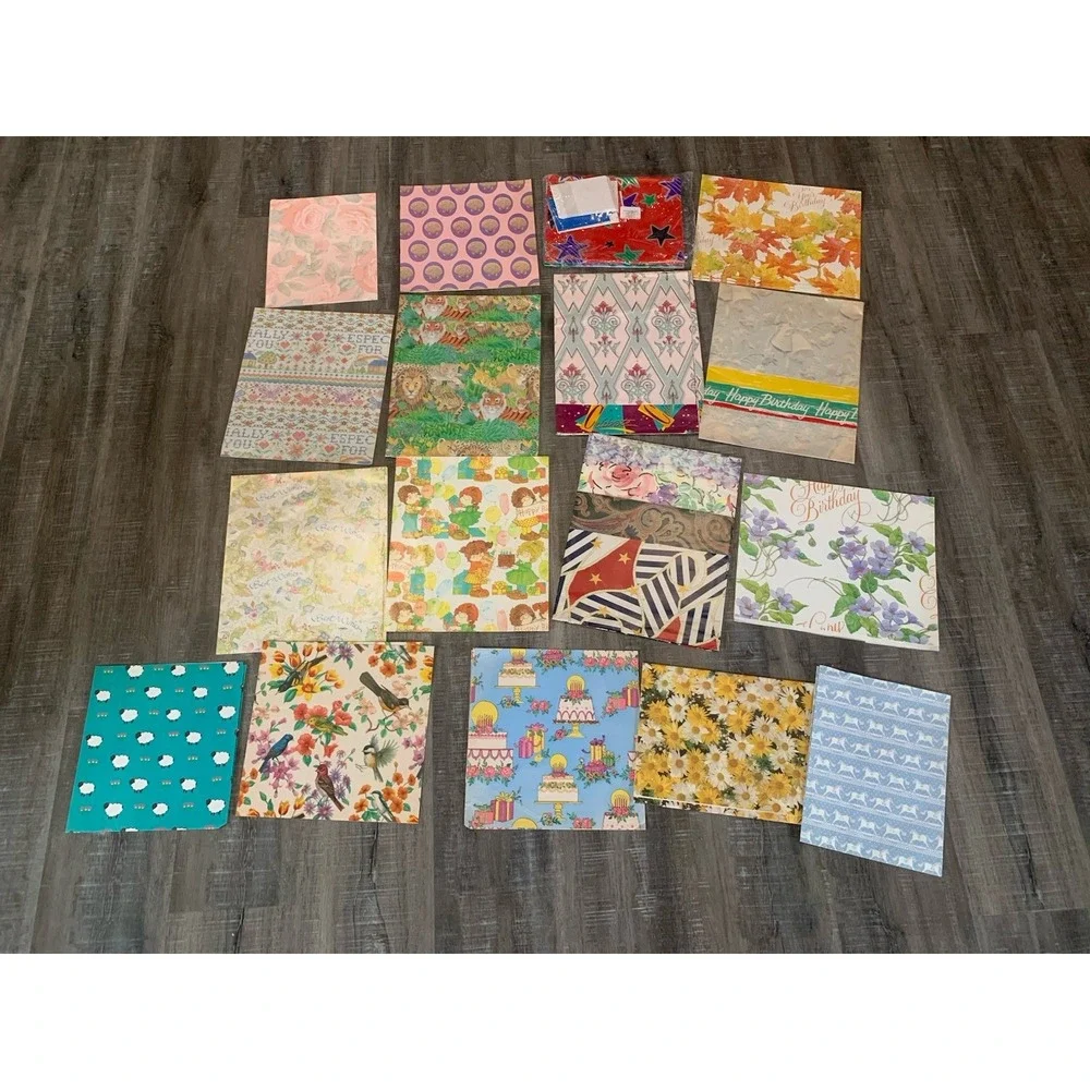 Mixed Lot Of Vintage Wrapping Paper‎ Squares Baby, Wedding, Birthday, All Occ.